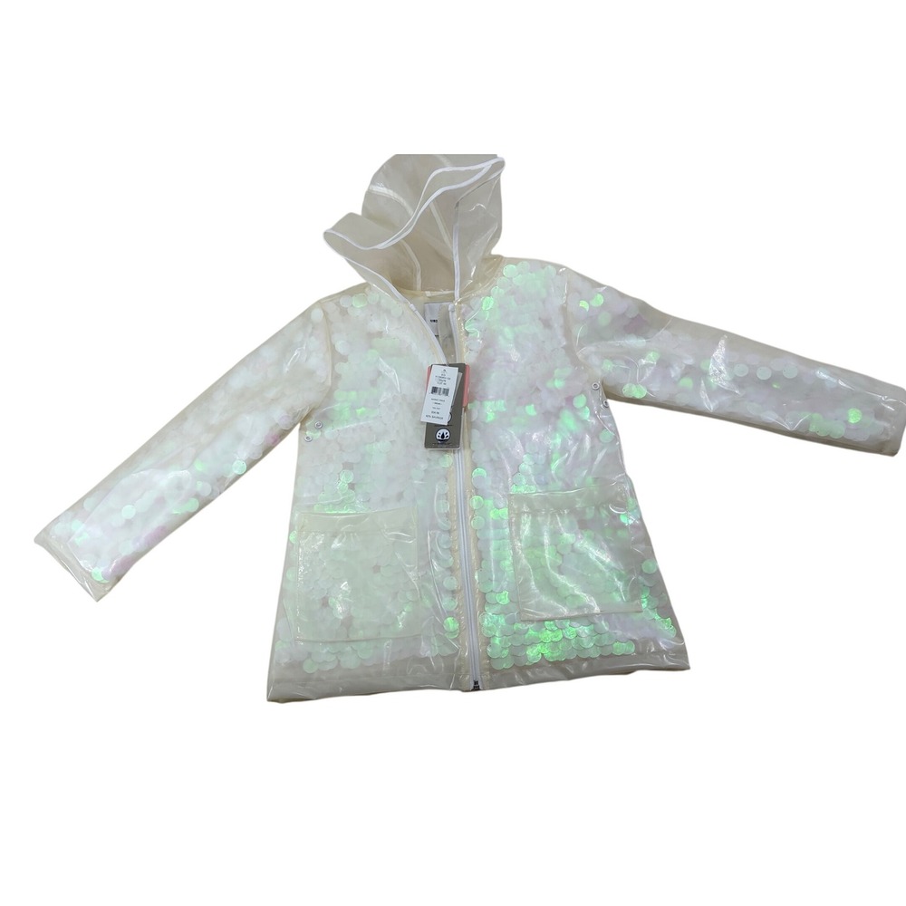 Urban Republic Girls Clear Iridescent Sequin Raincoat Hooded Jacket Size 6X NWT